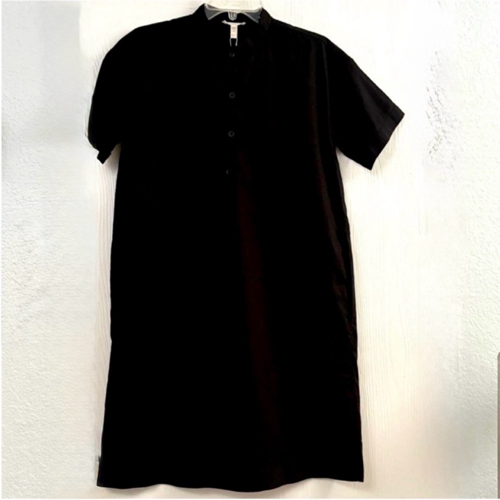 Eileen Fisher Black Organic Cotton
Twill Oversized Short-Sleeve Mini Dress  XXS